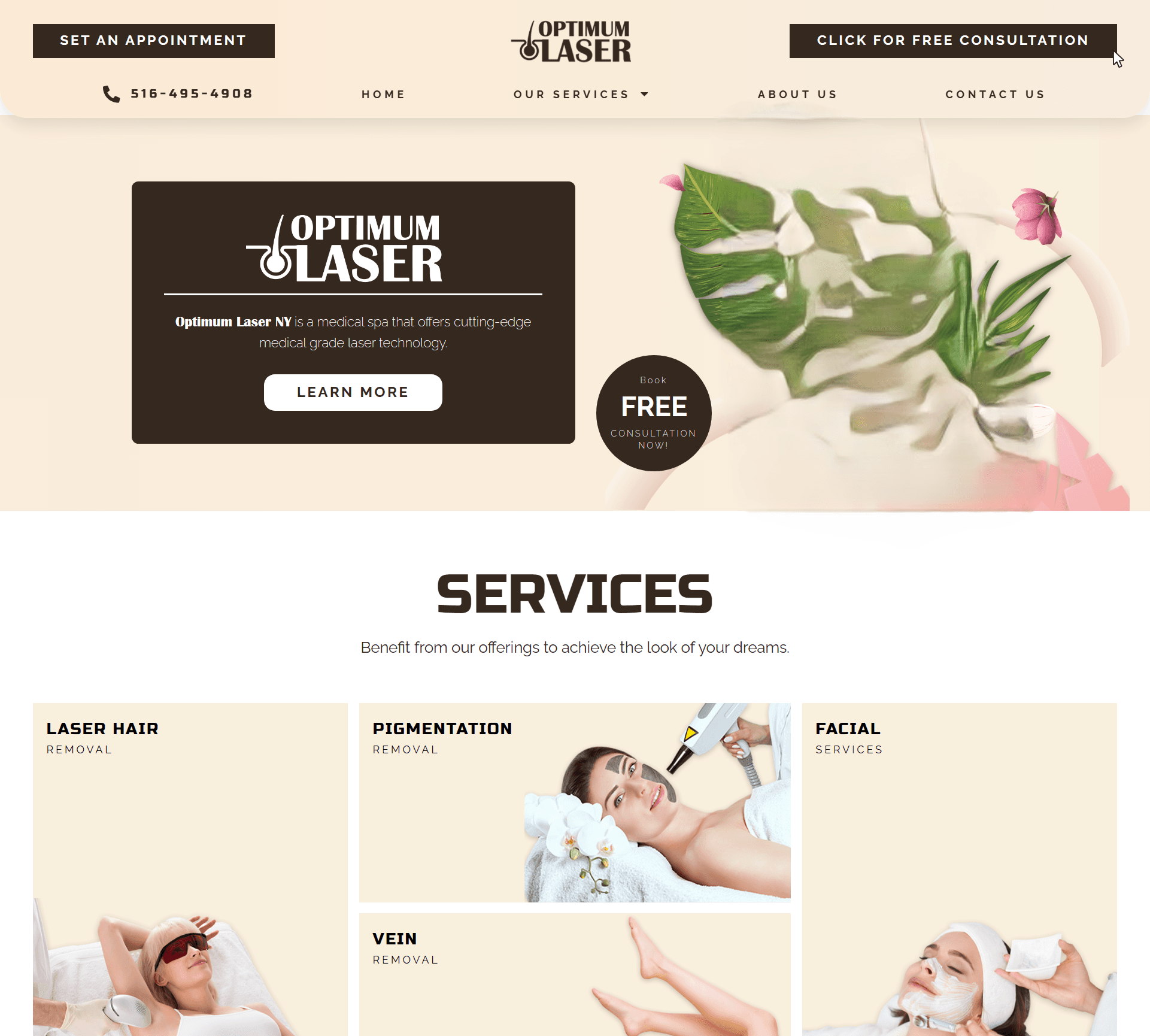 Preview of the Optimum laser hair removal website